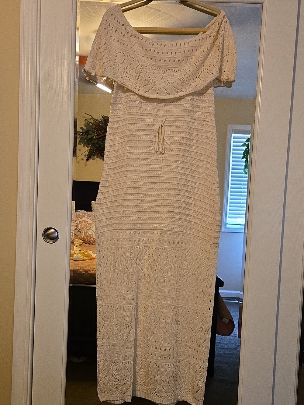 Cream Crochet Off-Shoulder Maxi Dress